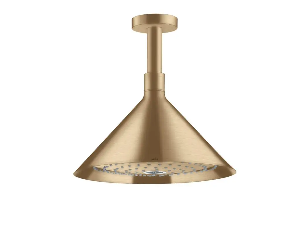Hängende Kopfbrause aus gebürstetem Bronze mit Deckenanschluss und zwei Strahlarten, hergestellt von AXOR. Simples, funktionales Design für die Dusche.